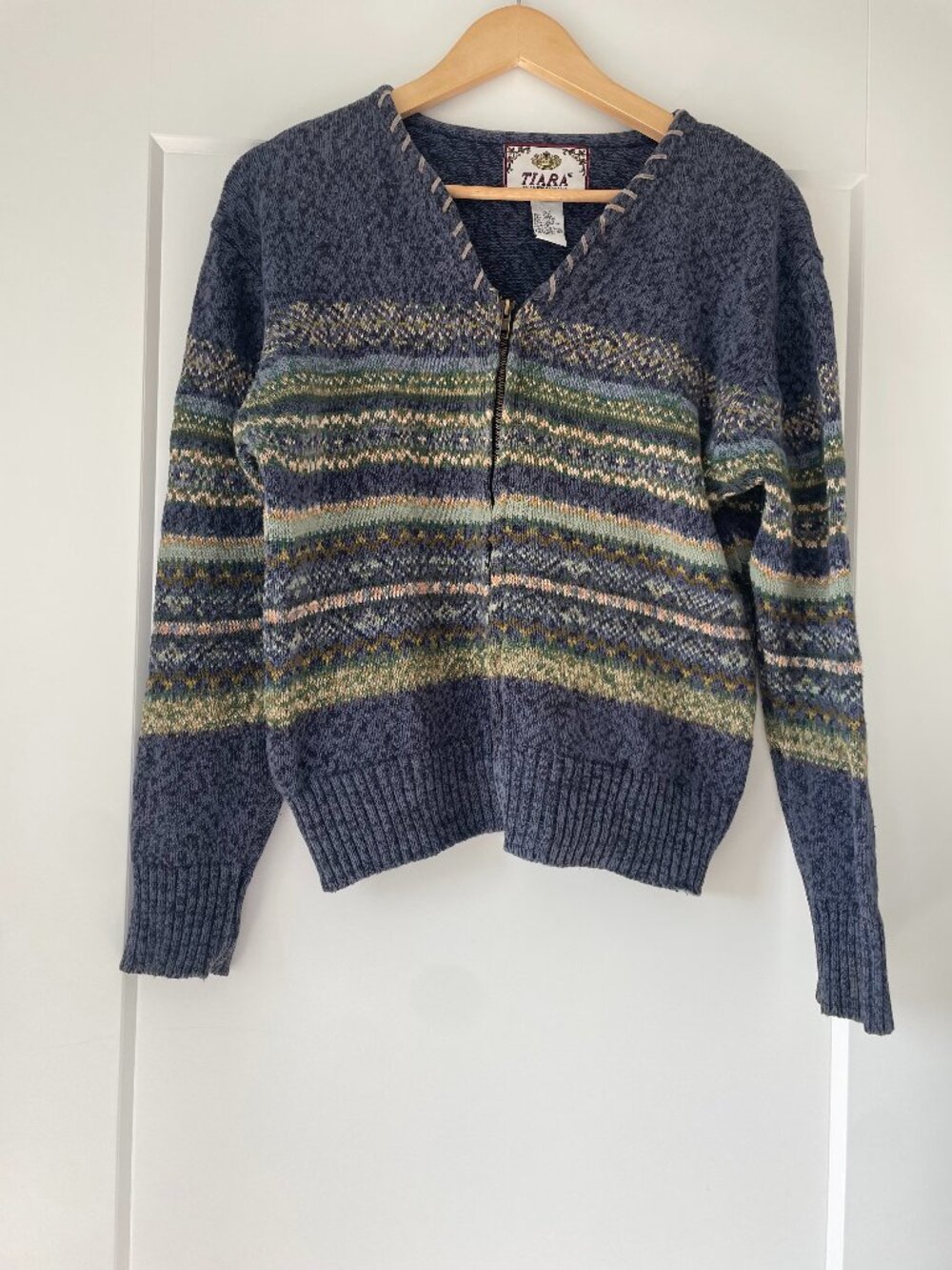 Vintage Tiara International Fair Isle Zip Cardigan Sweater XL